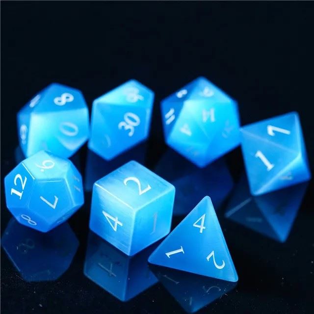 Sky Blue Cat Eye Gemstone - 7pcs RPG Dice Set