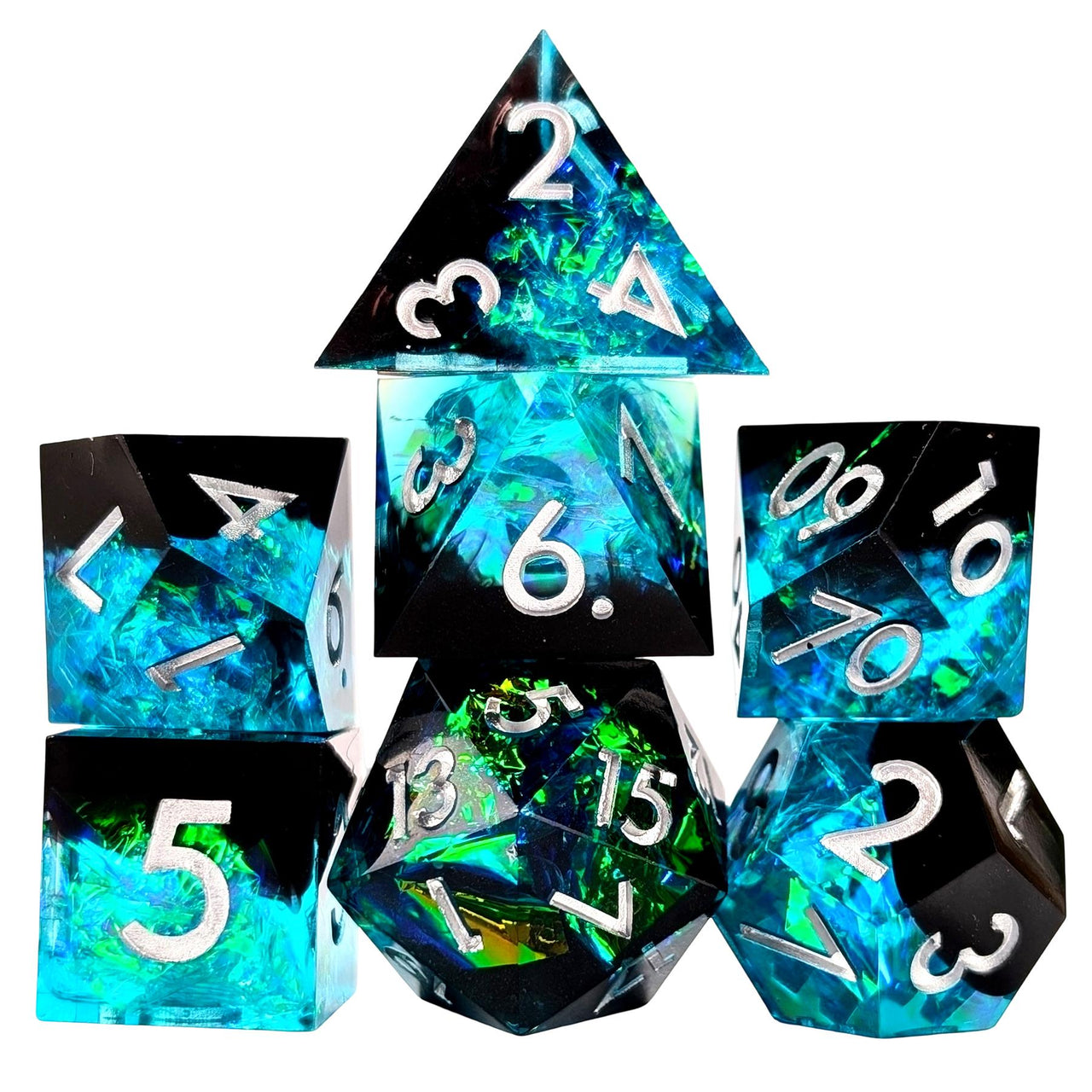 Candy in Cyan & Black Sharp Resin - 7pcs RPG Dice Set