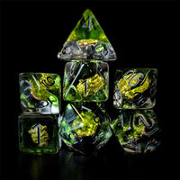 Thumbnail for Wolf in Clear & Green Resin - 7pcs RPG Full Dice Set