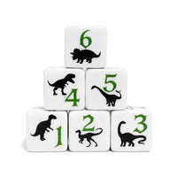 Thumbnail for 6pcs D6 16mm Dice Acrylic Printed Dinosaur Green Font Black White