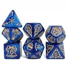 7pcs Dice Acrylic Pattern Christmas Gold Font Blue