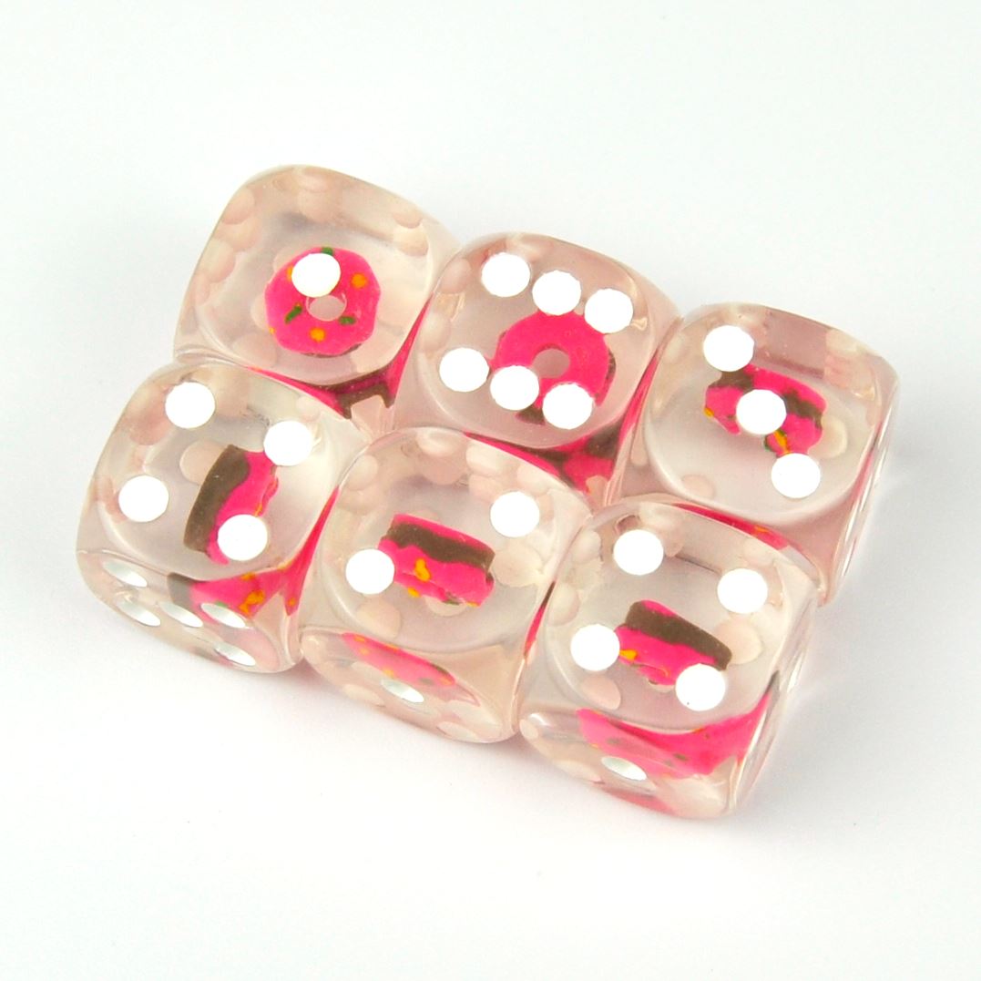 Pink Donut in Clear Resin - 6pcs D6 RPG Dice Set