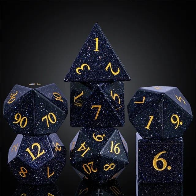 Navy Blue Goldstone Gemstone - 7pcs RPG Dice Set