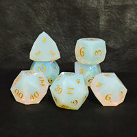 Thumbnail for 7pcs Dice Gem Stone Opalite Facet Gold Font White
