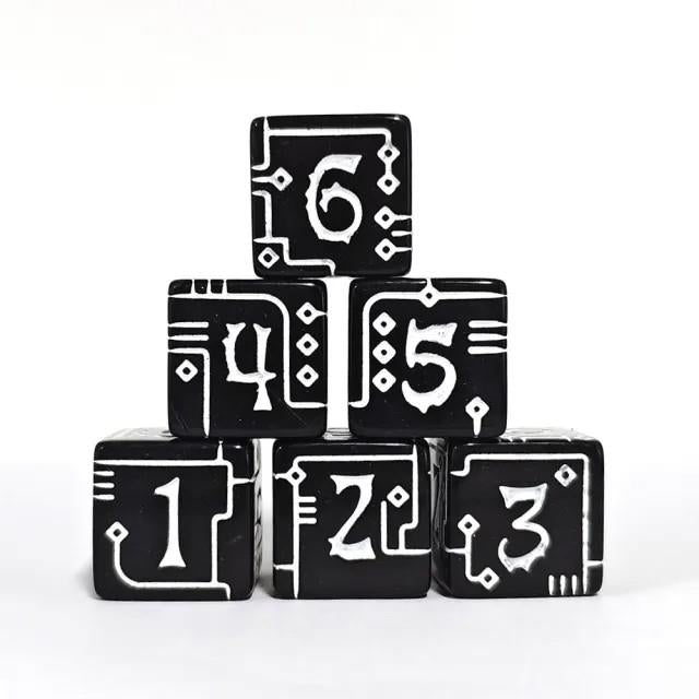 6pcs D6 16mm Dice Acrylic Circuit White Font Black