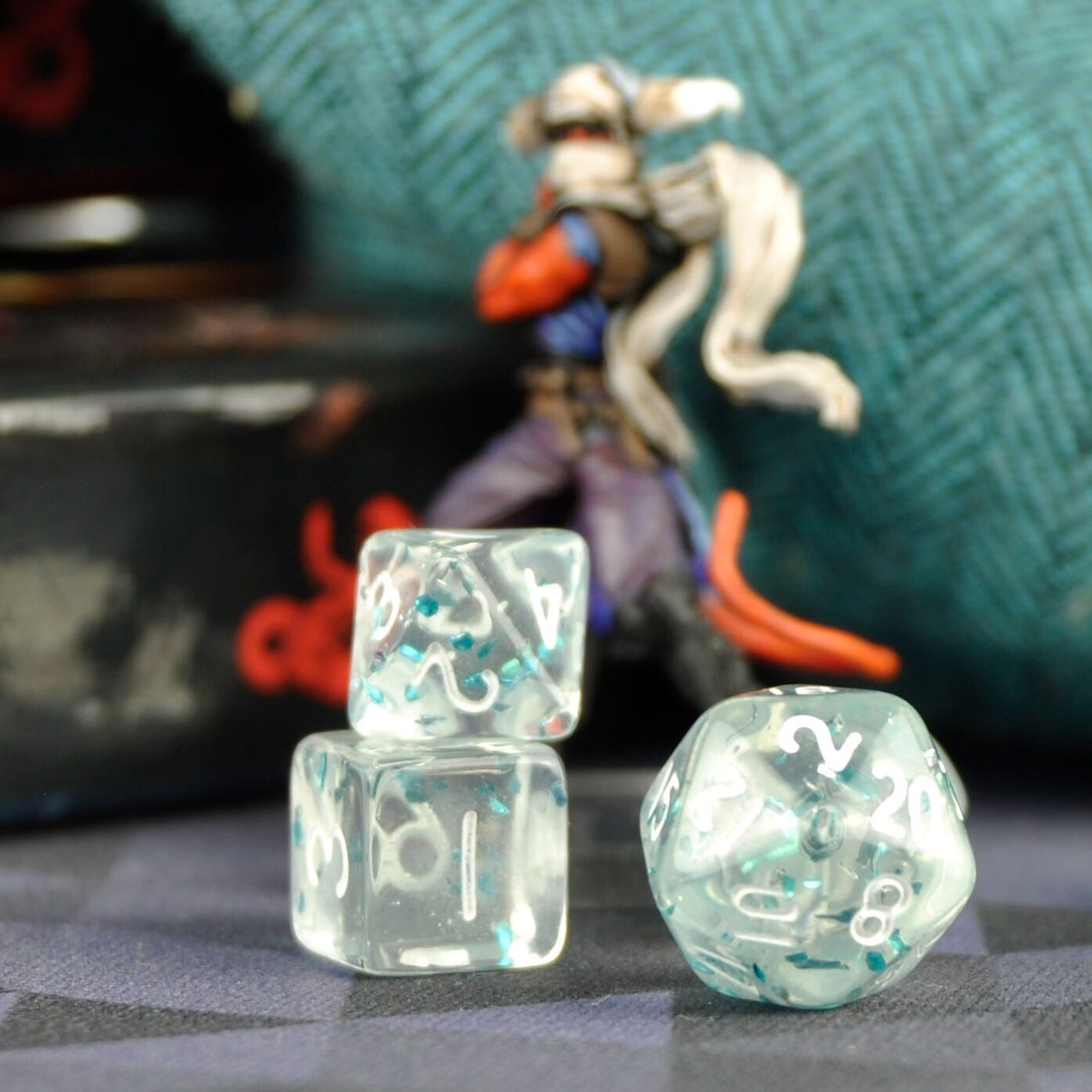 Glitter in Clear & Blue Acrylic - 7pcs RPG Mini Dice Set