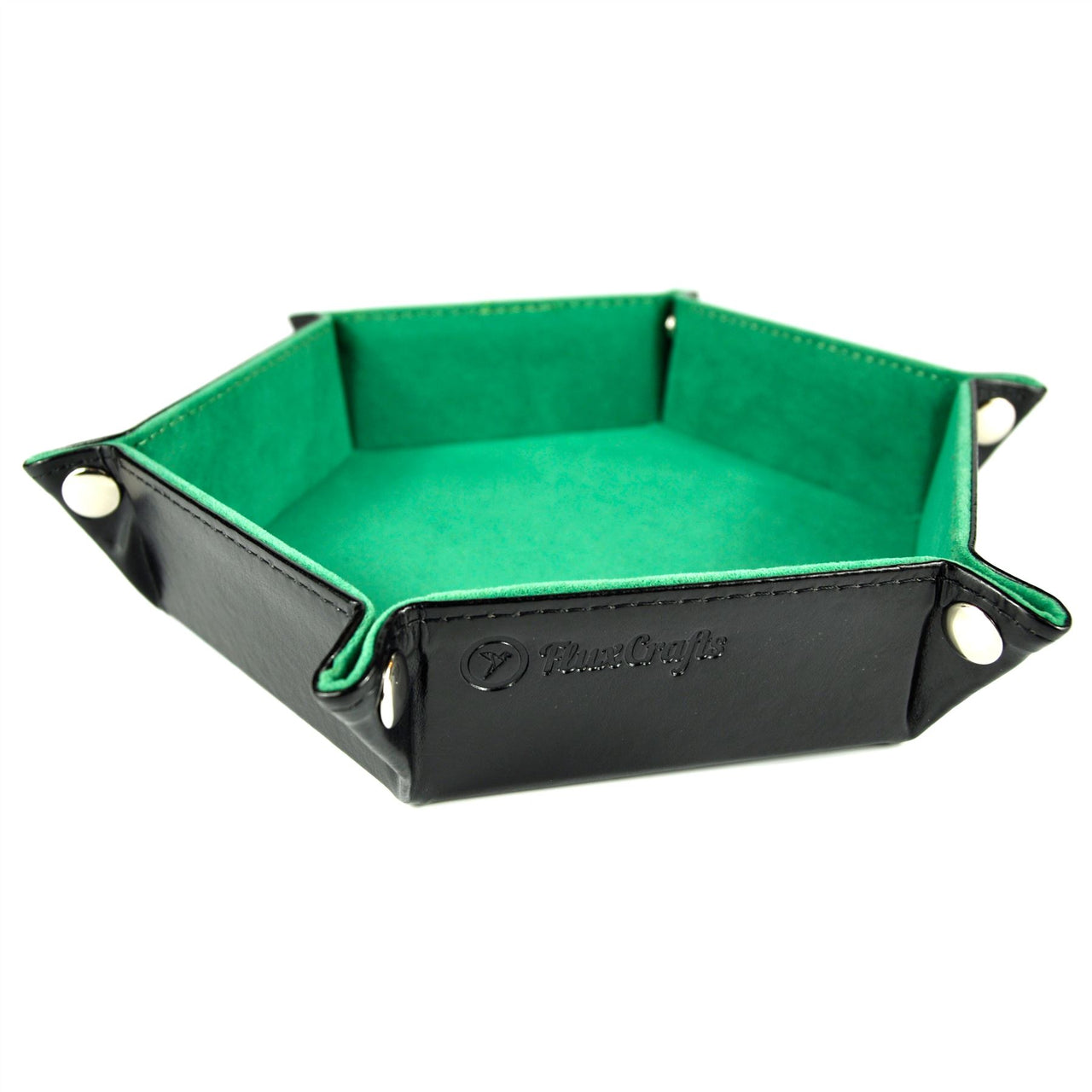 Sea Green Velvet & Black PU Leather - Hexagon Soft Dice Tray