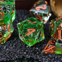 Thumbnail for Spider in Clear & Green Filled Sharp Resin - 7pcs RPG Dice Set