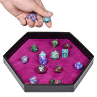 Thumbnail for Magenta Velvet & Black PU Leather - Hexagon Lid Dice Tray