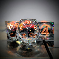 Thumbnail for 7pcs Dice Sharp Filled Liquid Copper Font Pumpkin Black Clear