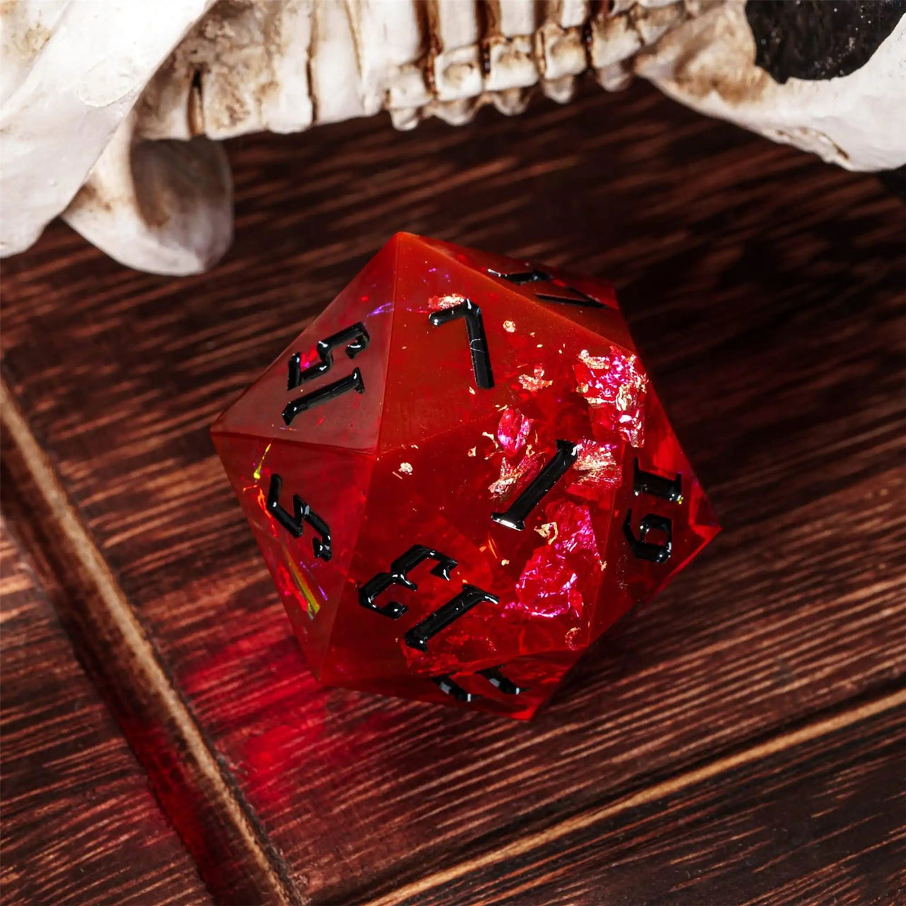 Candy in Red with Gold Foil Sharp Resin - D20 RPG Dice