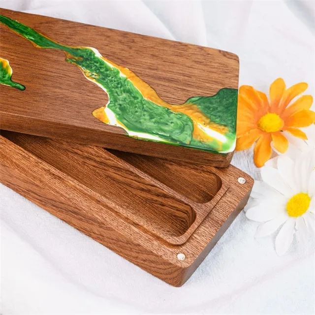 Green, Yellow & White Resin on Sapele Wood - Magnetic Dice Storage