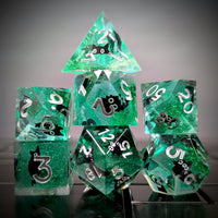 Thumbnail for 7pcs Dice Sharp Filled Liquid Cat White Font Green Clear