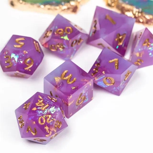 Candy in Purple & White with Copper Foil Sharp Resin - 7pcs RPG Dice Set