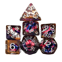 Thumbnail for Demon Eye in Clear & Orange & Blue Resin - 7pcs RPG Full Dice Set