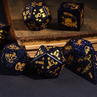 Thumbnail for Cats on Blue Goldstone Gemstone - 7pcs RPG Dice Set