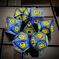 Thumbnail for Moon on Blue with Black Swirl Sharp Resin - 7pcs RPG Dice Set