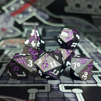 Thumbnail for 7pcs Dice Metal Lotus White Font Purple Nickel