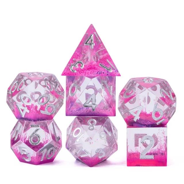 Layered Pink & Clear Sharp Resin - 7pcs RPG Dice Set