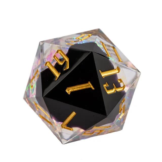 Candy in Layered Black & Clear with White Foil Sharp Resin - D20 RPG Dice