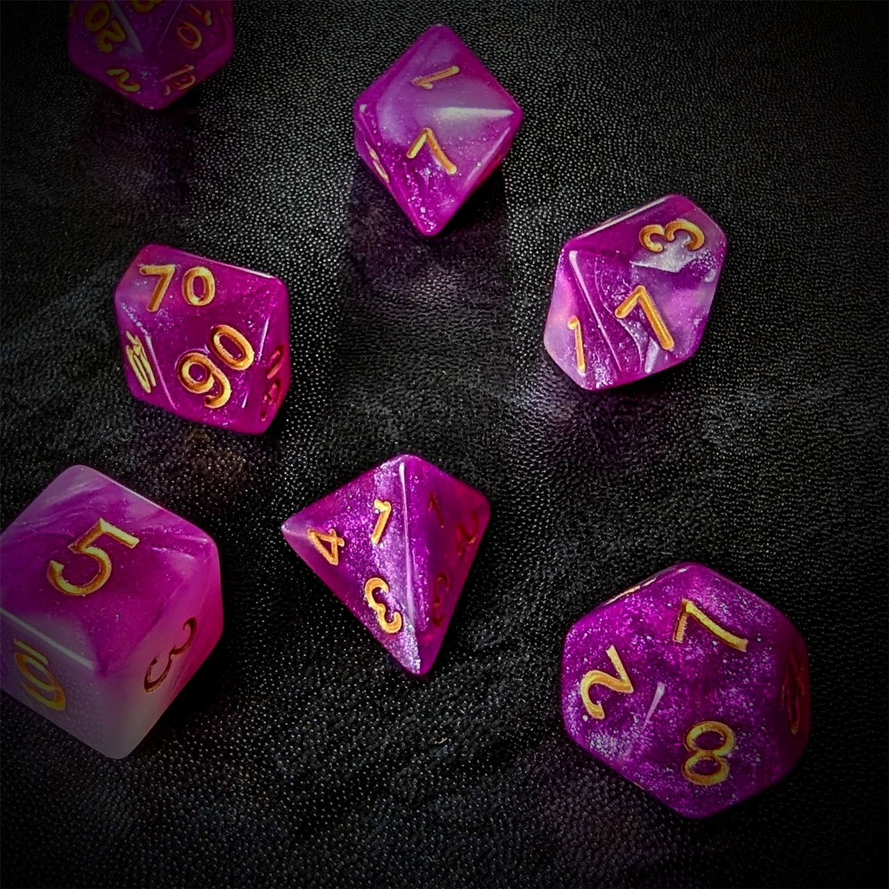 Glitter in Pink & White Acrylic - 7pcs RPG Full Dice Set Scatter