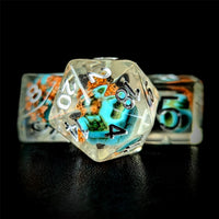 Thumbnail for Yellow Flower & Skull in Clear Resin - 7pcs RPG Full Dice Set