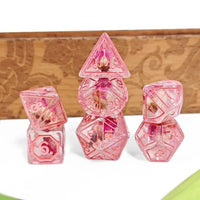 Thumbnail for 7pcs Dice Resin Pattern Flower Pink Font Clear Pink