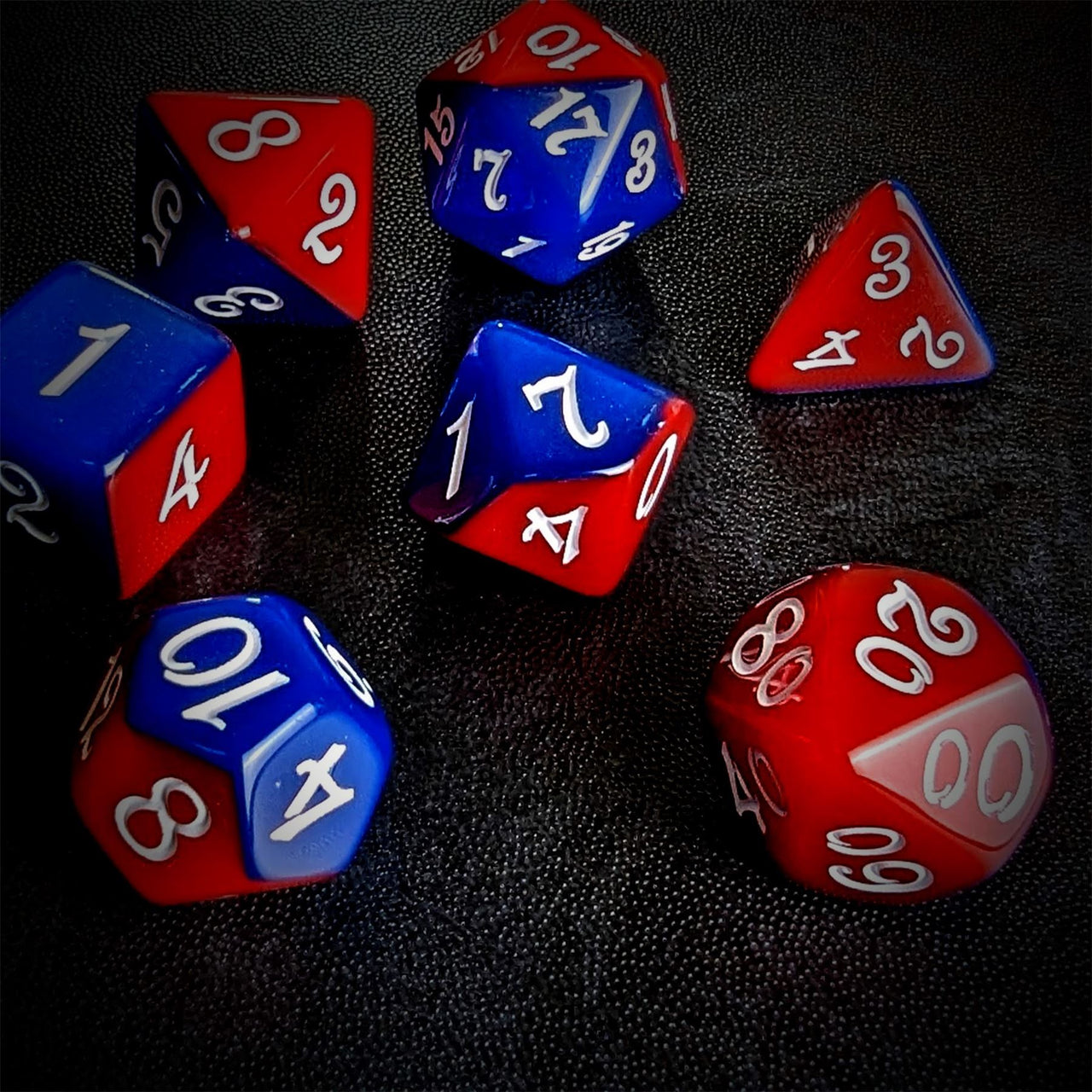 Blend of Red & Blue Acrylic - 7pcs RPG Full Dice Set