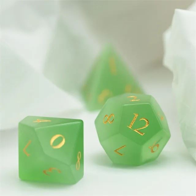 Green Cat Eye Gemstone - 7pcs RPG Dice Set