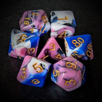 Thumbnail for 7pcs Dice Acrylic Blend Gold Font White Pink Blue Black