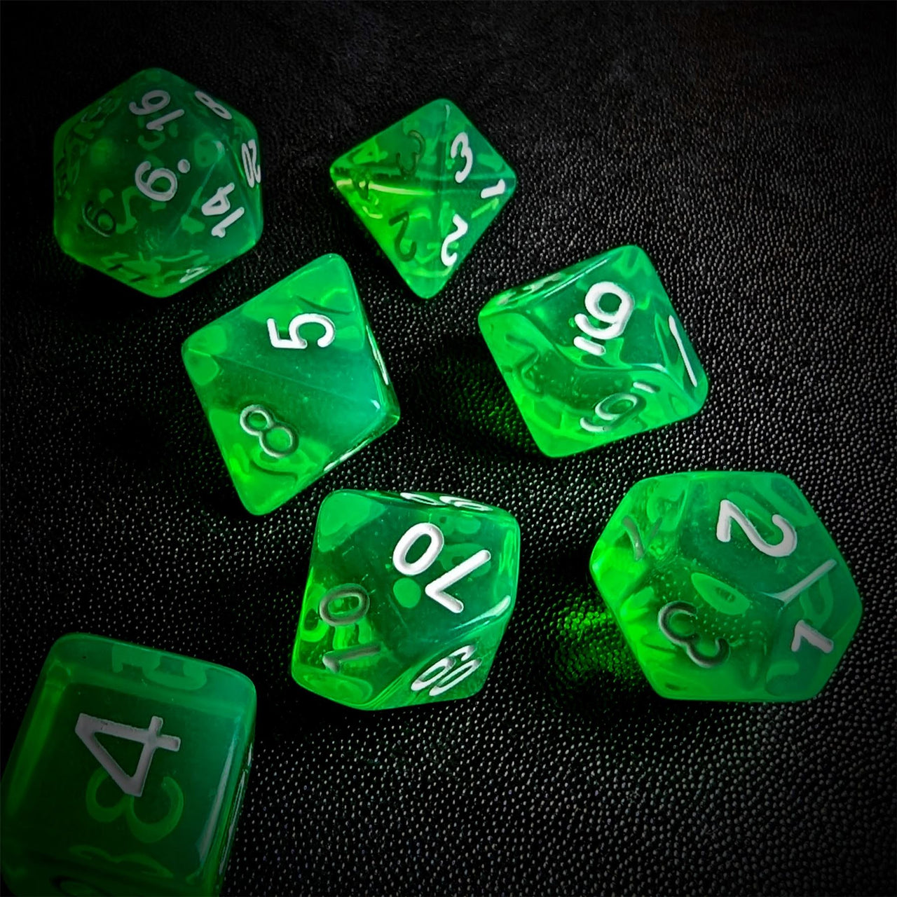 Clear Green Acrylic - 7pcs RPG Full Dice Set Scatter