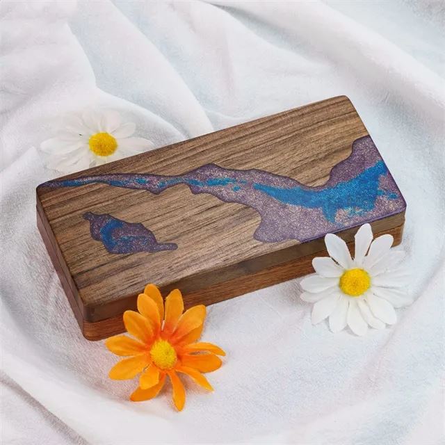 Purple & Blue Resin on Black Walnut Wood - Magnetic Dice Storage