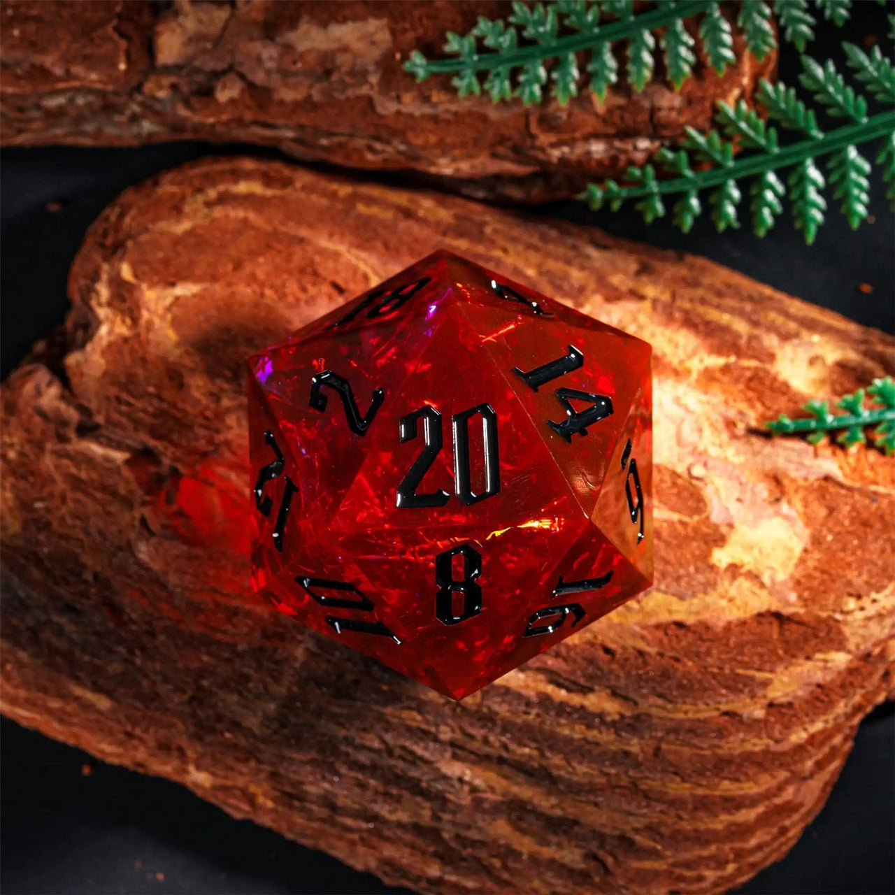 Candy in Red with Gold Foil Sharp Resin - D20 RPG Dice