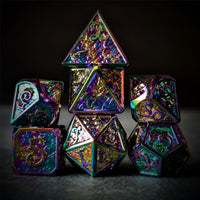 Thumbnail for Rainbow Metal with Dragon Font - 7pcs RPG Dice Set