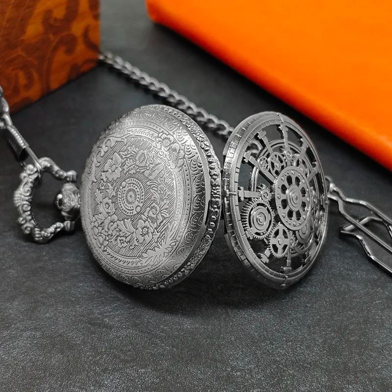 Cog Wheel on Silver Pocket Watch with Mini Dice - Pendant