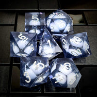 Thumbnail for White Sand in Dark Blue Liquid Filled Sharp Resin - 7pcs RPG Dice Set