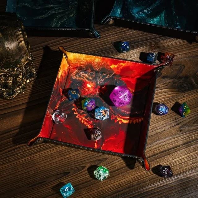 Cthulu on Red PU Leather - Square Hard Dice Tray