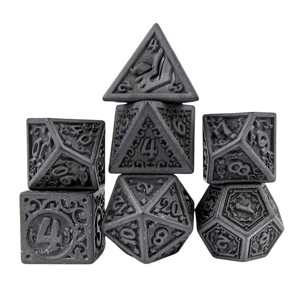 Black Lattice on White Acrylic - 7pcs RPG Full Dice Set White Stack