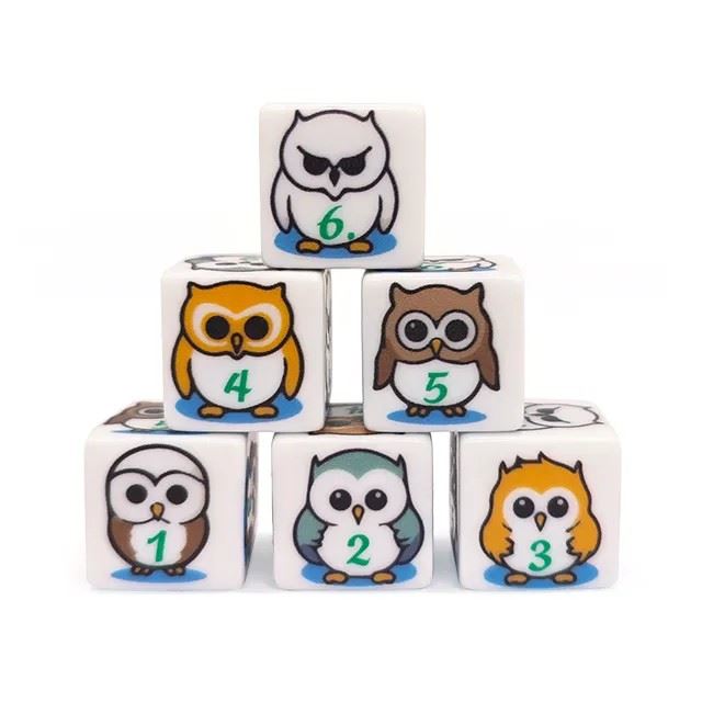 16mm White Owl Acrylic  - 6pcs D6 RPG Dice Set