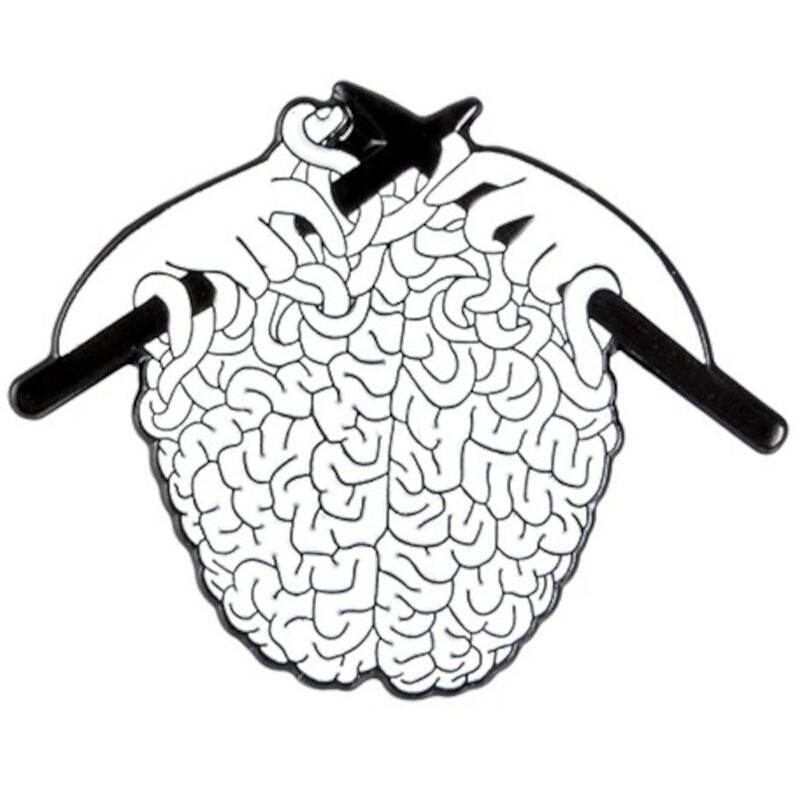 White Knitting Brain Pin - Novelty