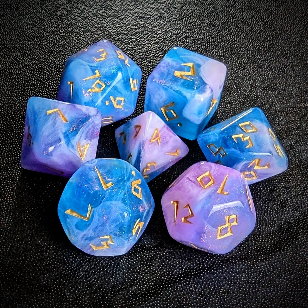 Glitter in Blue & Pink Acrylic - 7pcs RPG Full Dice Set Top