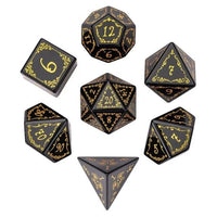Thumbnail for 7pcs Dice Gem Stone Obsidian Scroll Gold Font Black