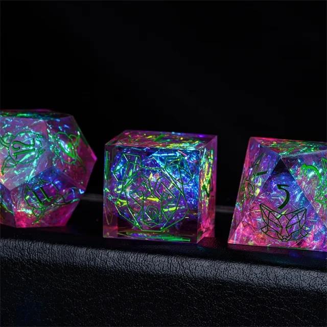 Beasts on Clear & Pink with Candy Sharp Resin - 7pcs RPG Dice Set