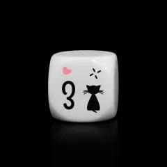 6pcs D6 16mm Dice Acrylic Printed Black Font Play Cat White