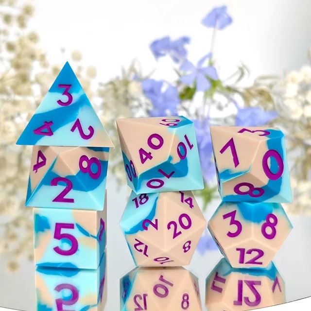 Blue & Cream Layered Silicone - 7pcs RPG Full Dice Set