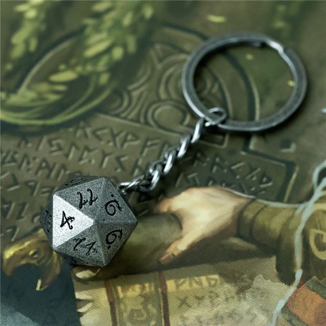 Worn Silver Metal - D20 Keyring