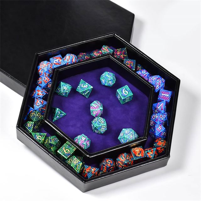 Purple Velvet & Black PU Leather - Hexagon Lid Dice Tray