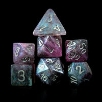 Thumbnail for Glitter in Silver & Purple with White Resin - 7pcs RPG Full Dice Set