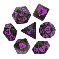 Thumbnail for 7pcs Dice Resin Pattern Hearts Purple Font Black