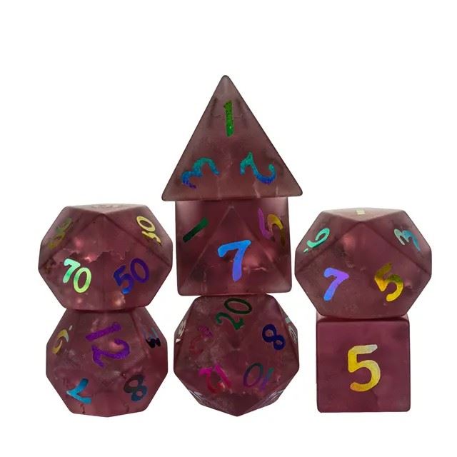 Cracked & Frosted Red Glass - 7pcs RPG Dice Set